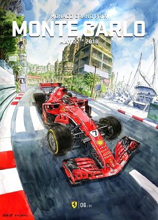 MONACO 2018 F1 FERRARI GRAND PRIX RACE POSTER COVER ART